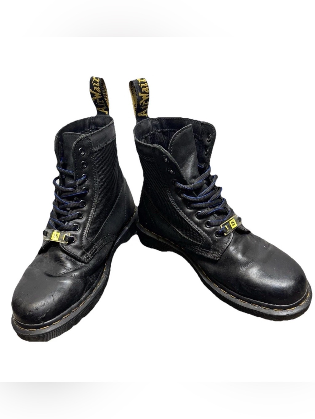 Dr. Martens Air Wair Os 8 Hole Boots Yellow Stitch Lace Up Black Women’s Size 9